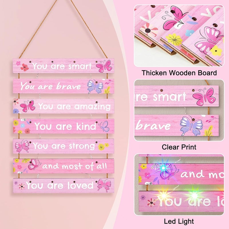 FIOBEE Girls Room Décor for Teen Girls Boys with LED Light Wall Decor for Bedroom Motivational Inspirational Wall Art Room Decoration for Kids Studyroom, 8 Kinds of Lights, Light Pink Butterfly - Image 5